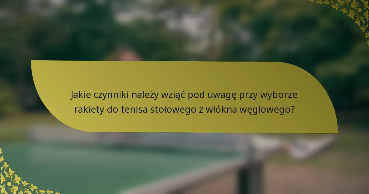 Jakie czynniki należy wziąć pod uwagę przy wyborze rakiety do tenisa stołowego z włókna węglowego?